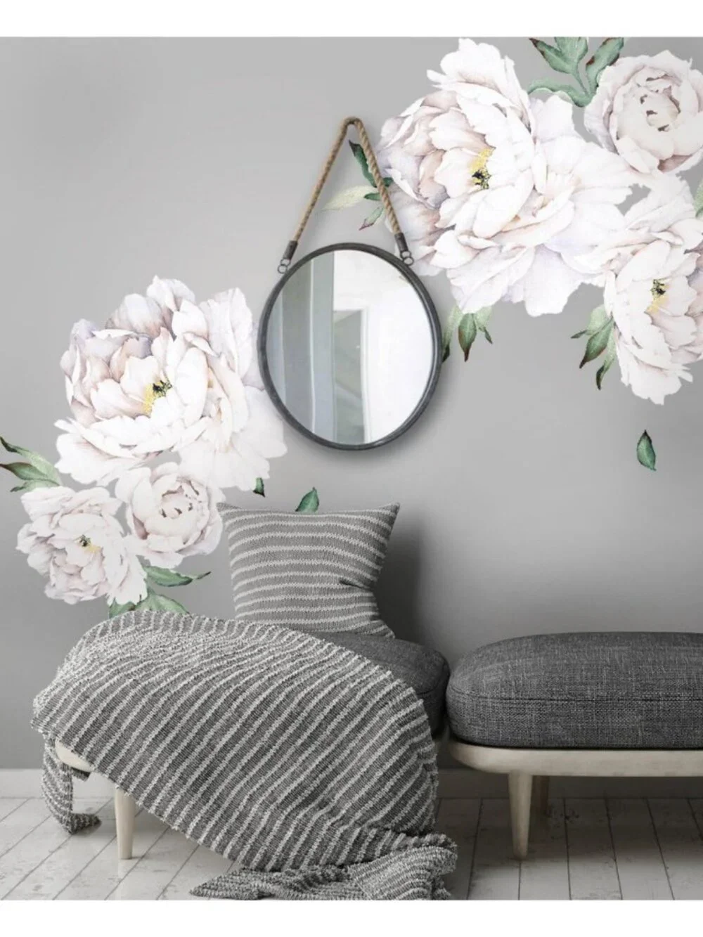 Elegant Peony Flower Wall Sticker - White Floral Decal for Home Decor
